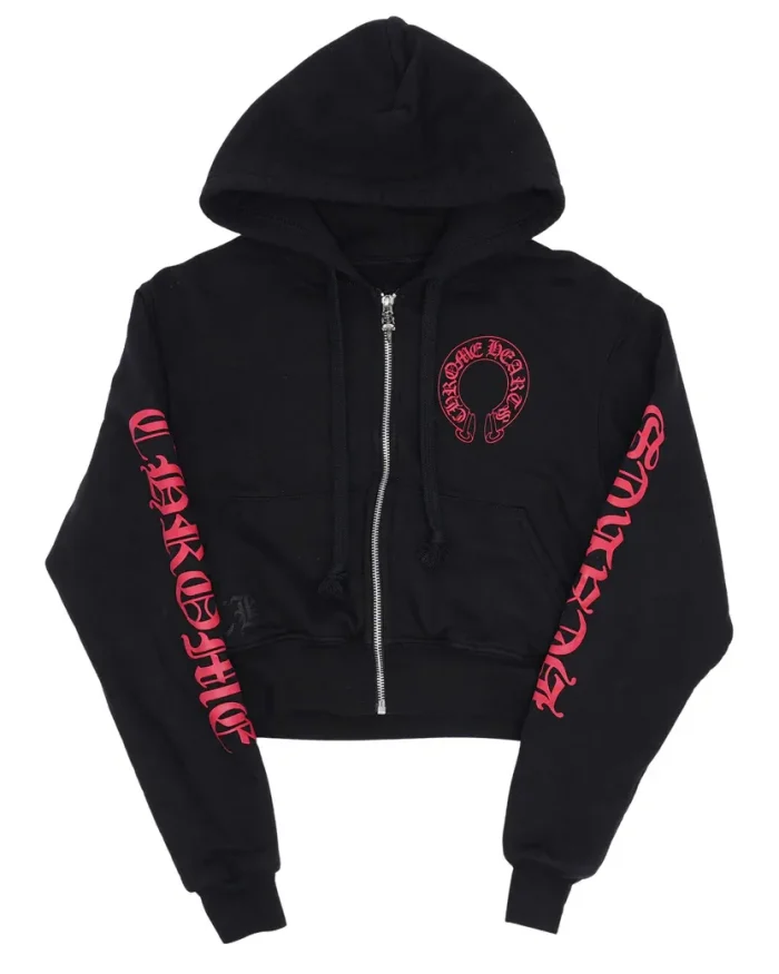 Chrome Hearts Cropped Horseshoe Logo Zip Up Hoodie