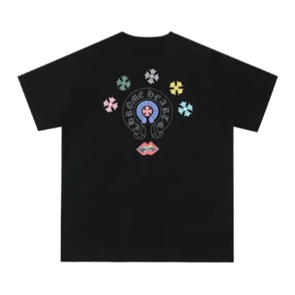 Classic Chrome Hearts Multi Logo and Lips Design Black Tee