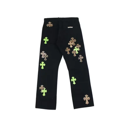 Chrome Hearts Green & Leopard Cross Patch Jeans Black