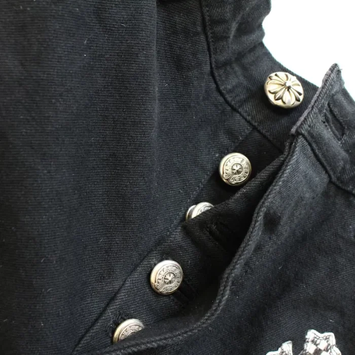 Chrome Hearts Pink & Checkered Cross Patch Fleurknee Jeans Black