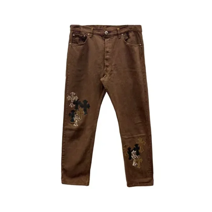 Chrome Hearts Leopard Cross Patch Brown Jeans