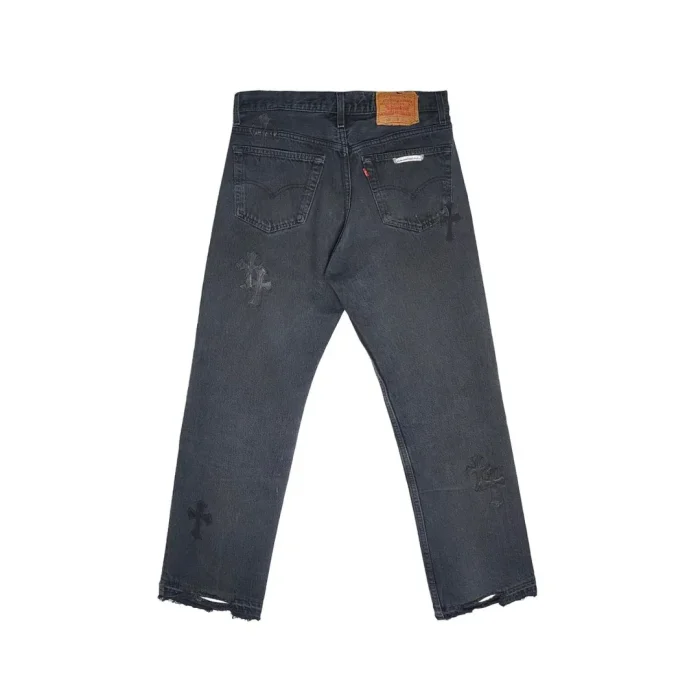 Chrome Hearts Levi's 501 Black Cross Patch Grey Jeans
