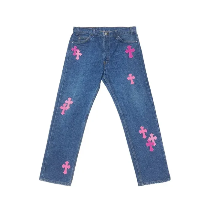 Chrome Hearts Levi's 505 Orange Tab Pink Cross Patch Denim Jeans