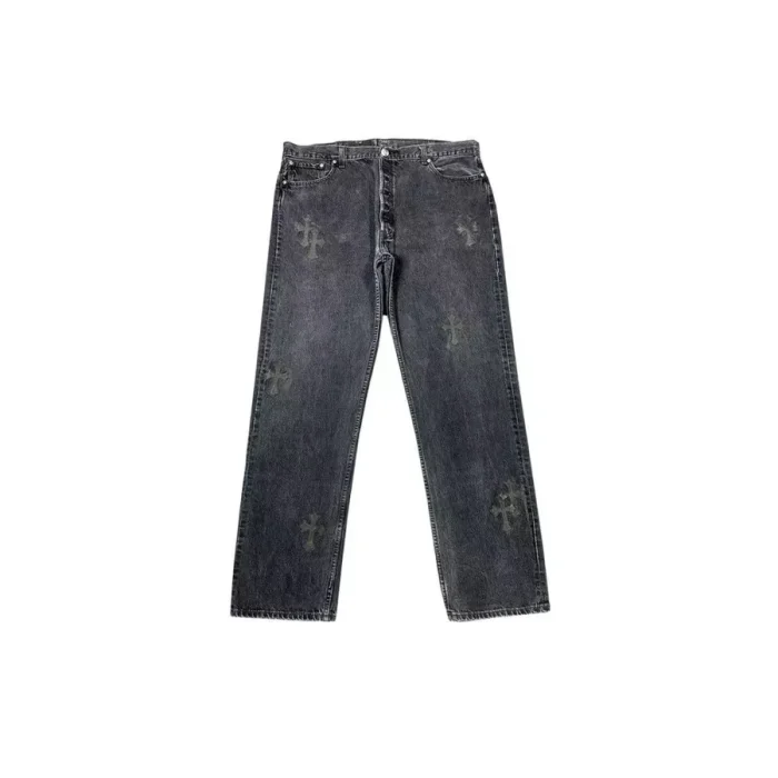 Chrome Hearts Levi's 501 Black Leather Patch Grey Jeans