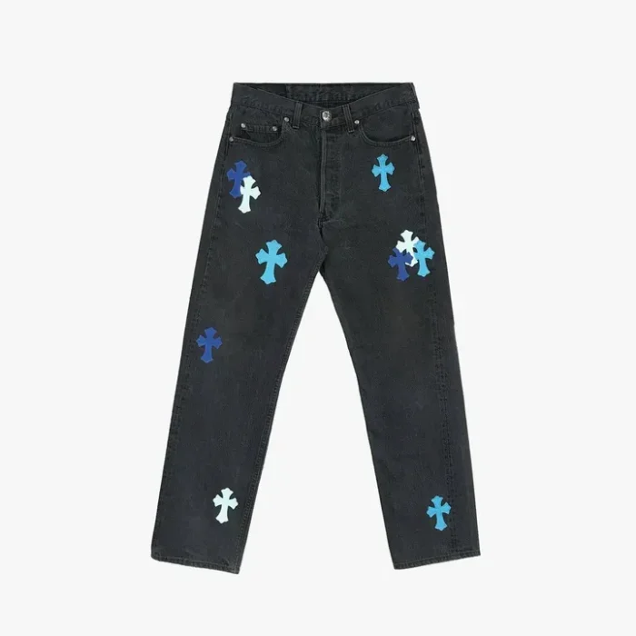 Chrome Hearts London Exclusive Jeans with Blue Leather Cross Patch