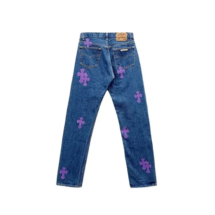 Chrome Hearts Purple Leather Cross Patch Jeans