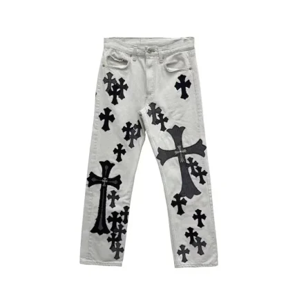 Chrome Hearts Silver Cross Patches Light Gray Jeans