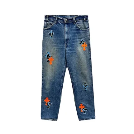 Chrome Hearts Stb Exclusive Leopard Print Orange Cross Jeans