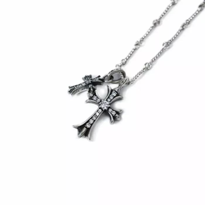 CH Small Cross and Babyfat Charm Necklace with Diamonds